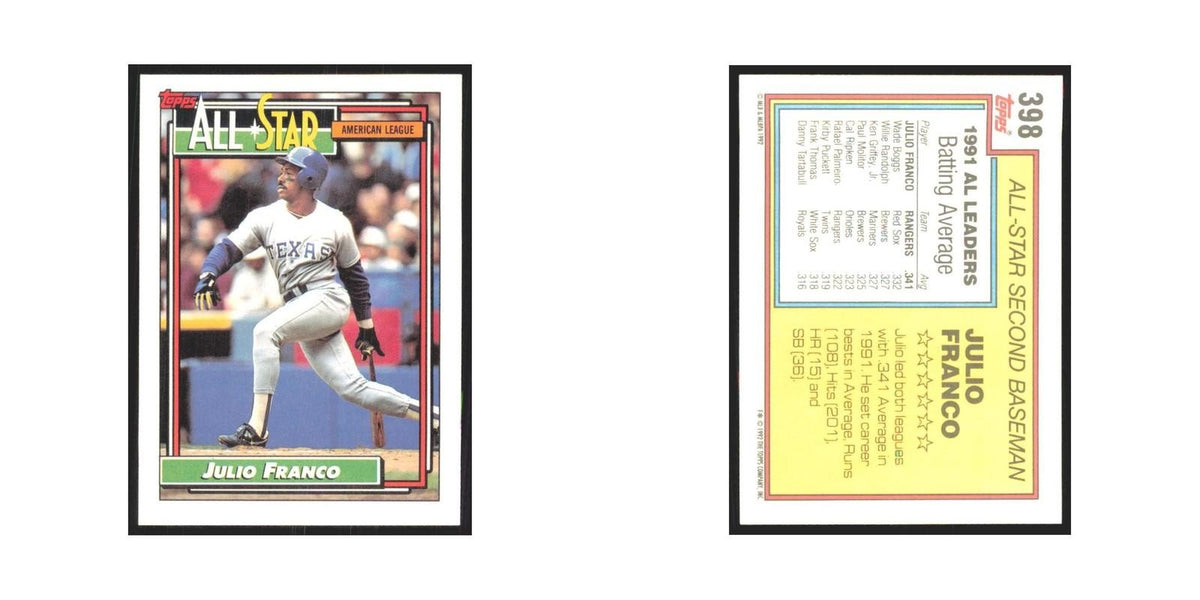 1992 Topps Julio Franco Rangers #398