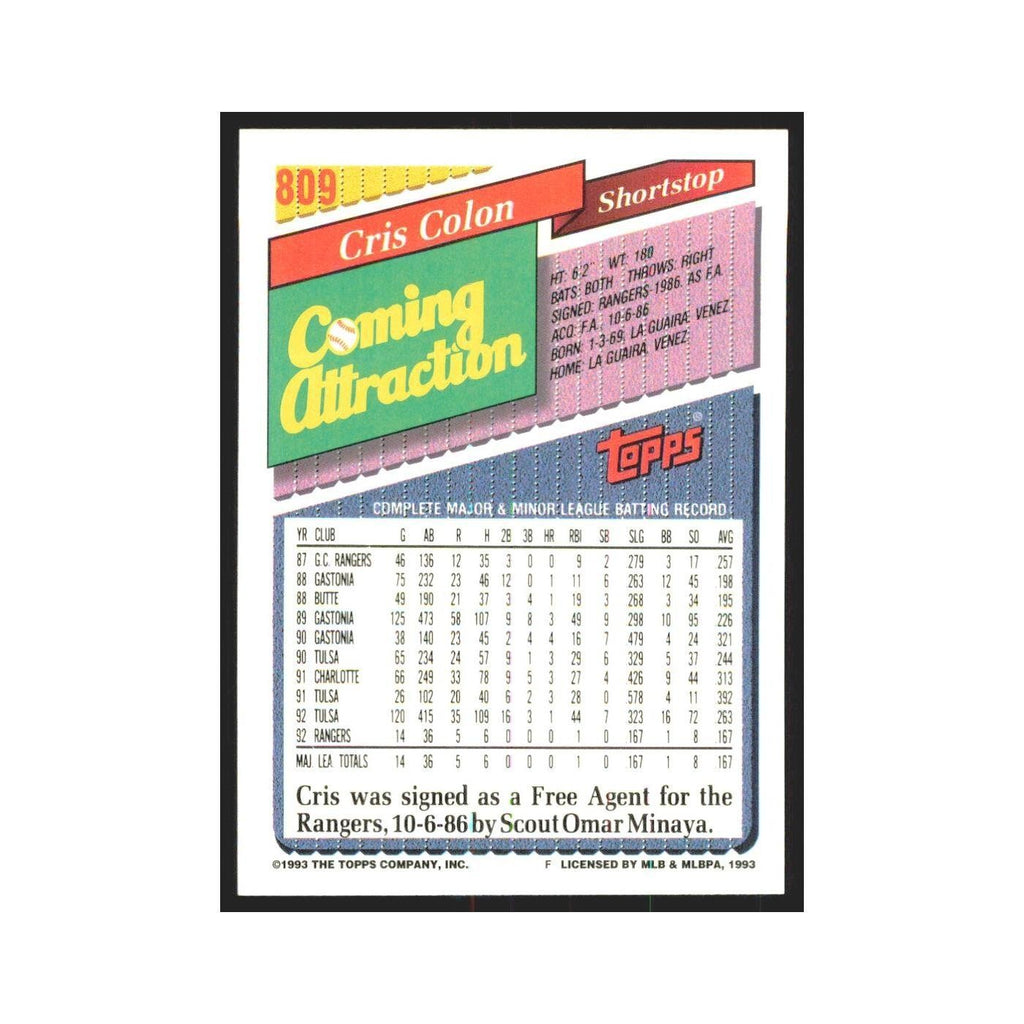 1993 Topps Cris Colon Rangers #809