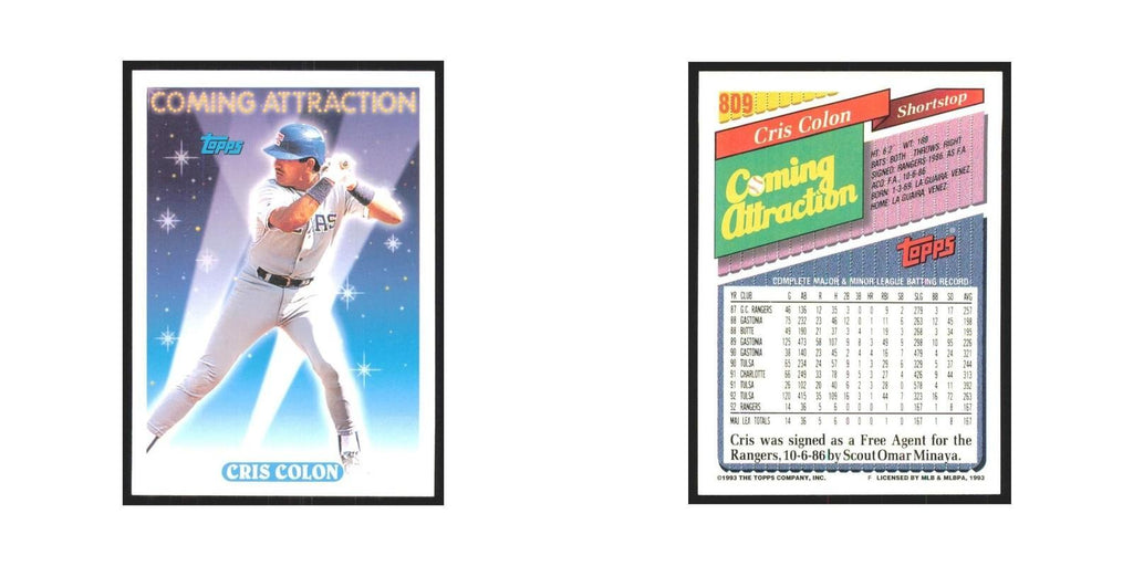 1993 Topps Cris Colon Rangers #809