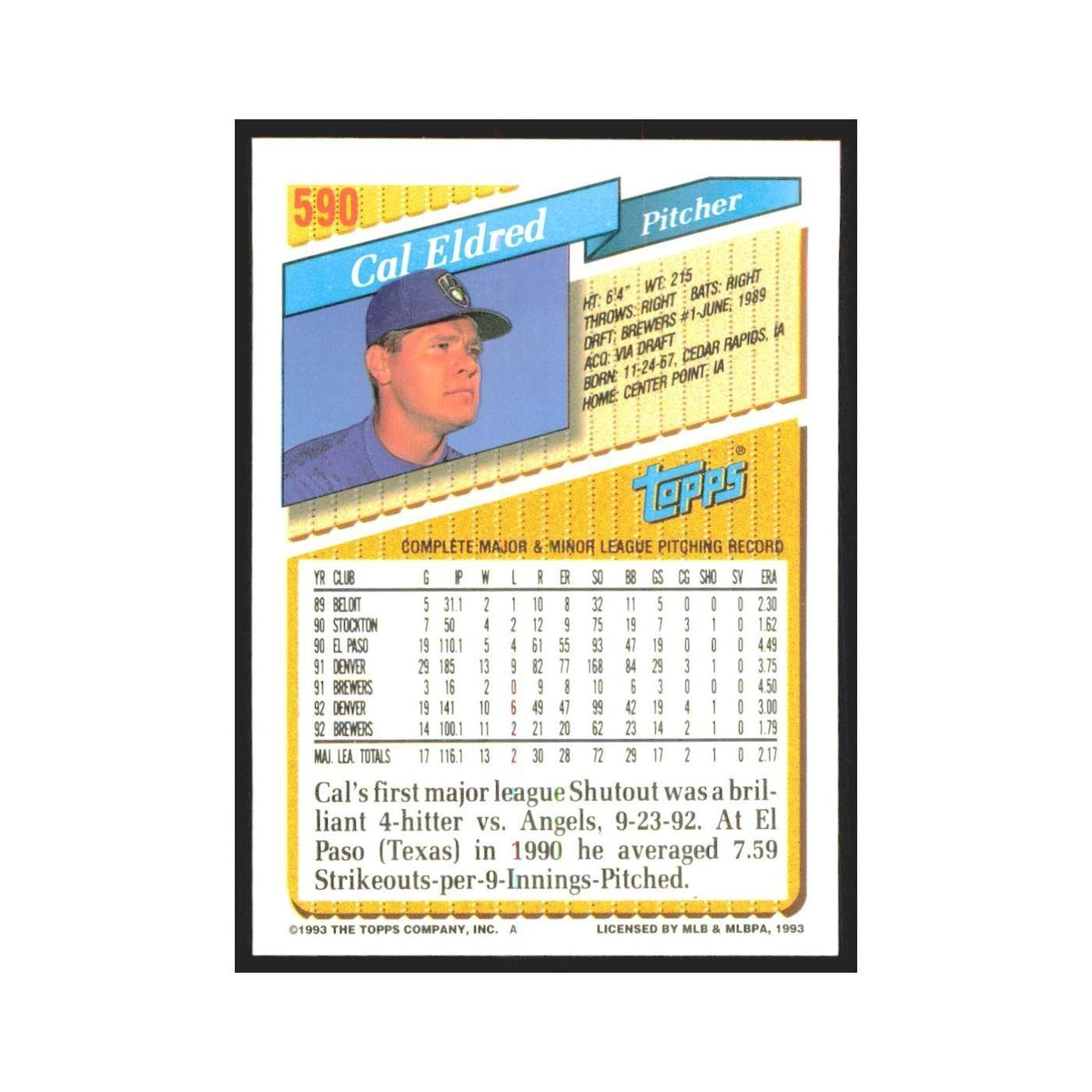 1993 Topps Cal Eldred Brewers #590