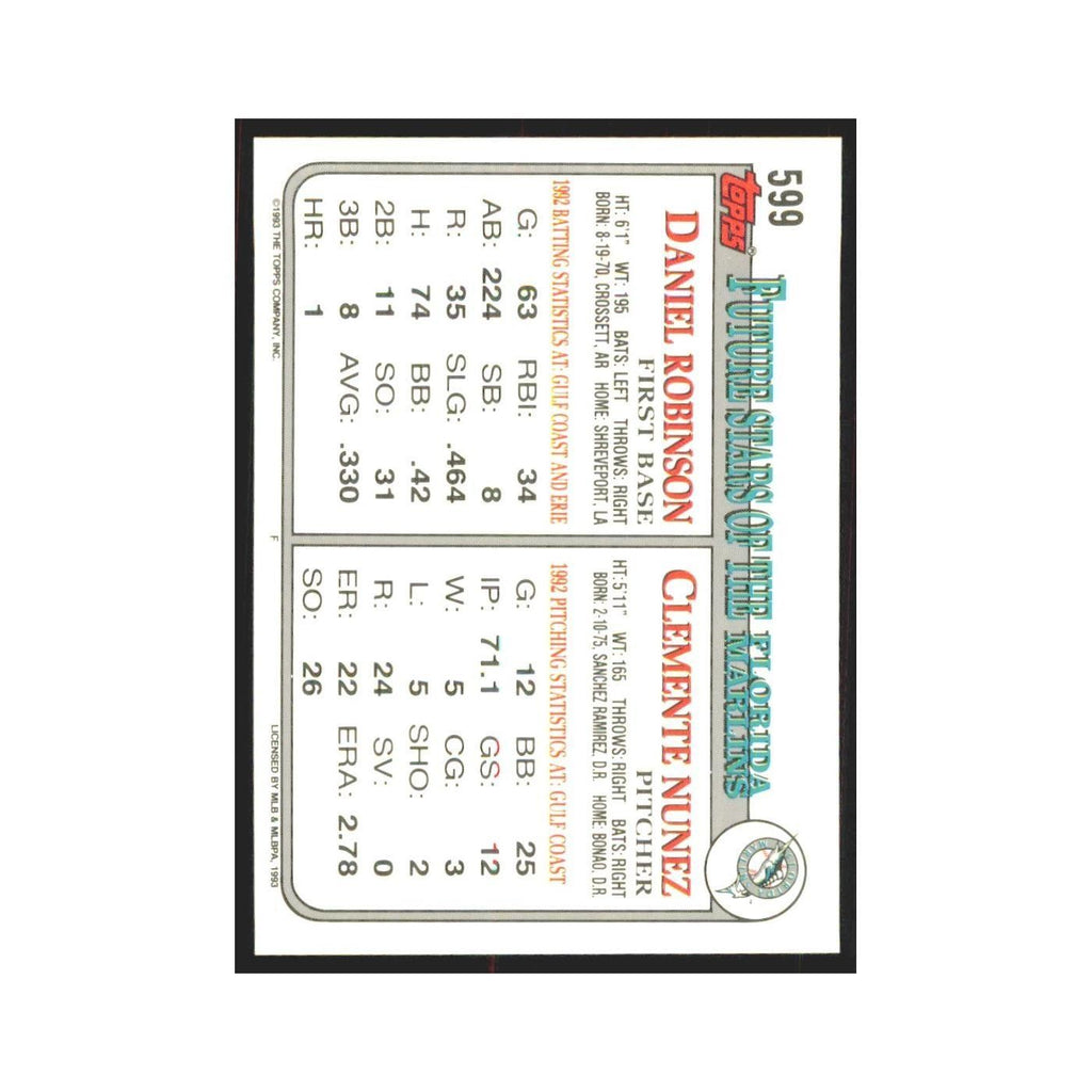 1993 Topps Clemente Nunez/Daniel Robinson Florida Marlins #599