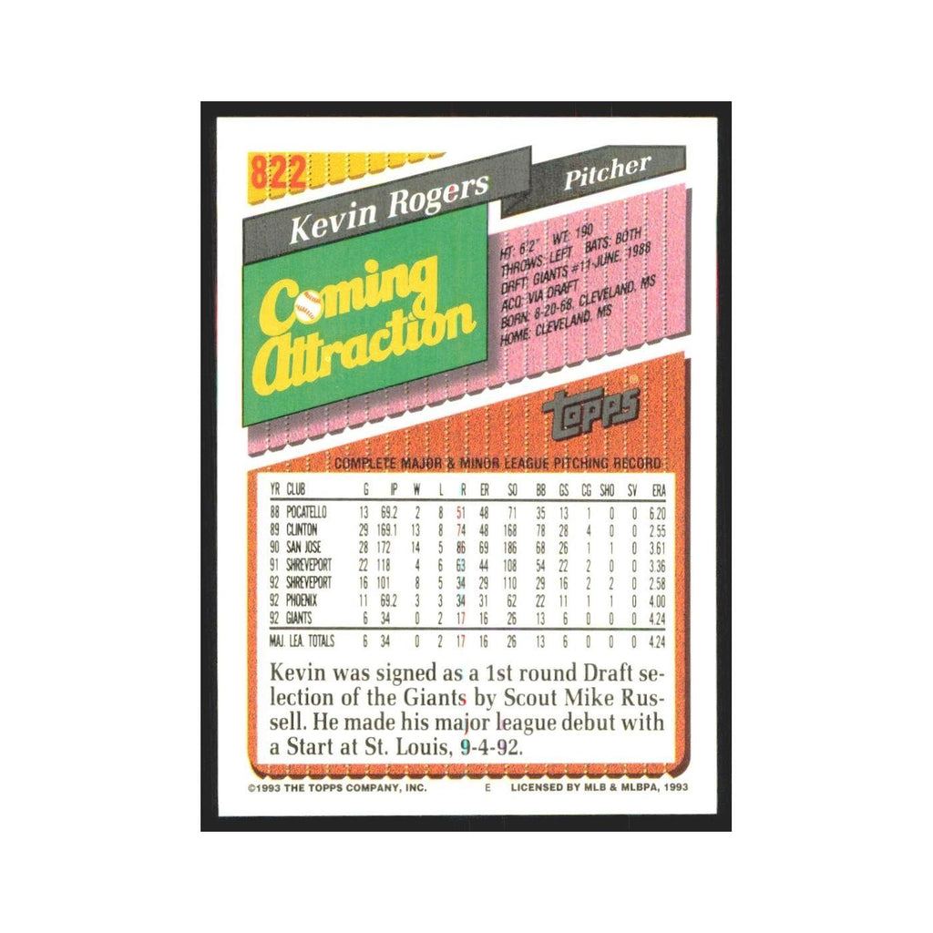1993 Topps Kevin Rogers Giants #822