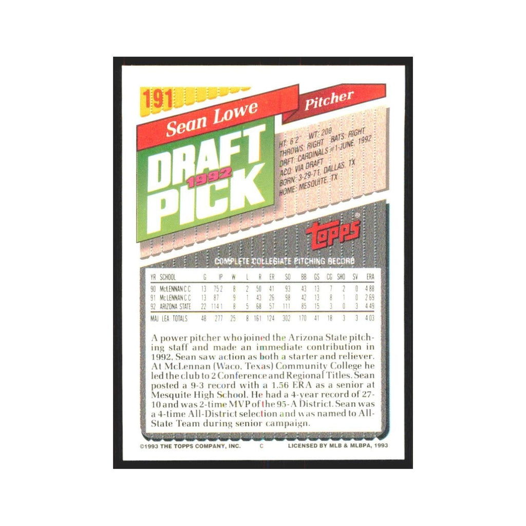 1993 Topps Sean Lowe Cardinals #191