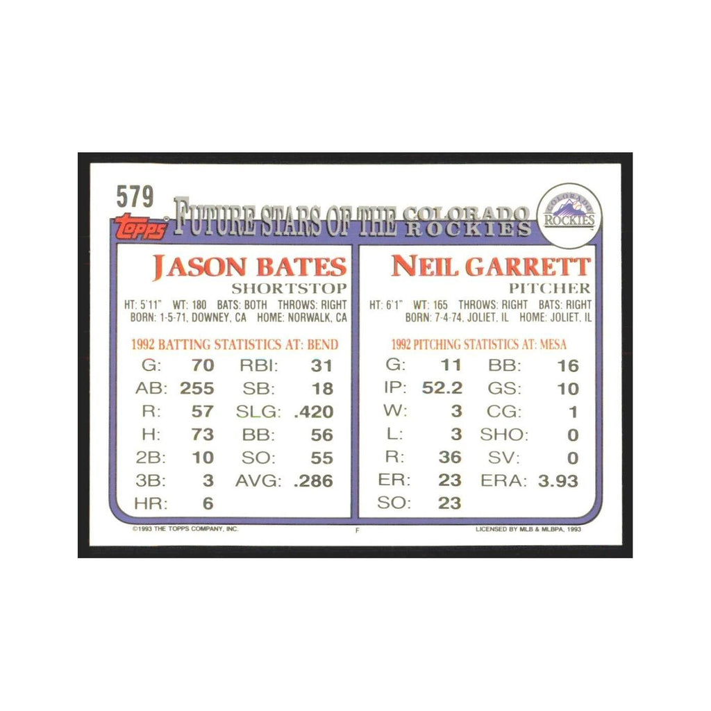 1993 Topps Neil Garret/Jason Bates Rockies #579