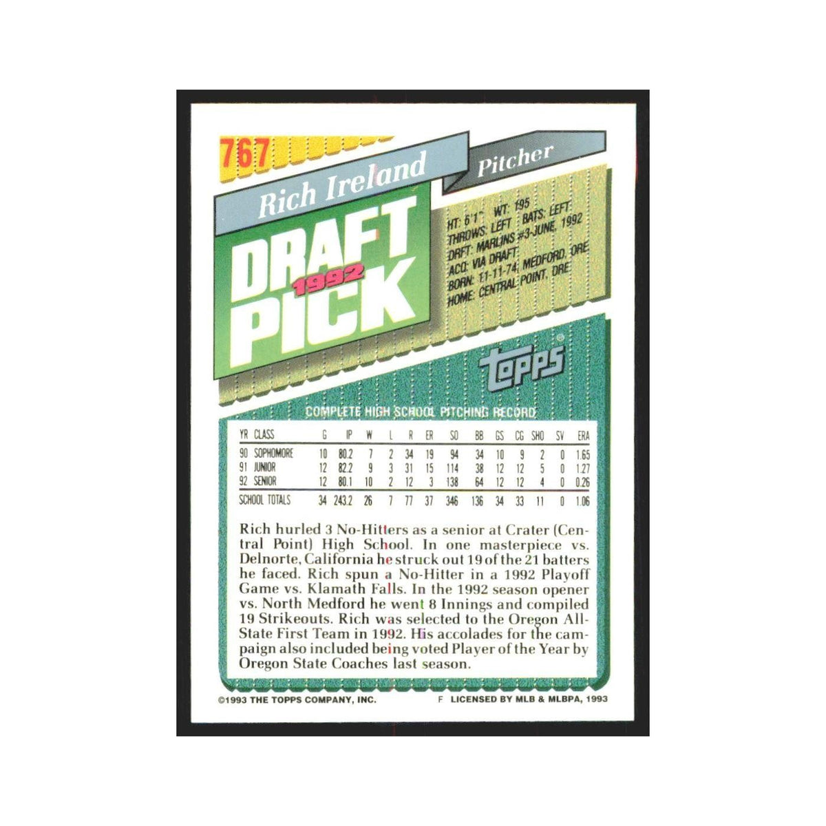 1993 Topps Rich Ireland Florida Marlins #767