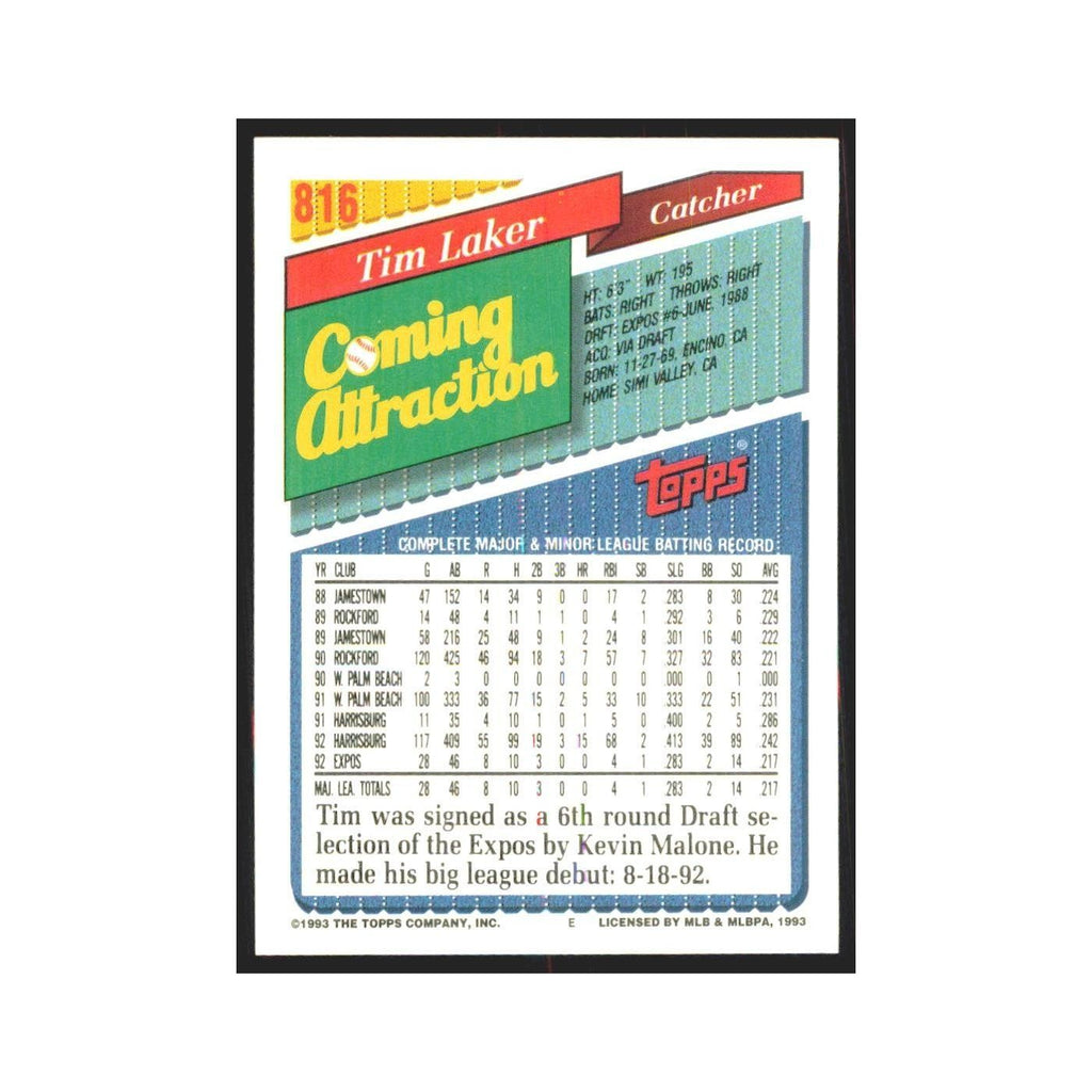 1993 Topps Tim Laker Montreal Expos #816