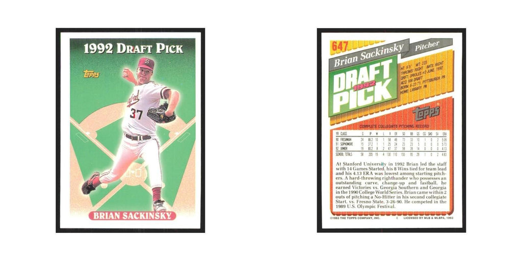 1993 Topps Brian Sackinsky Orioles #647