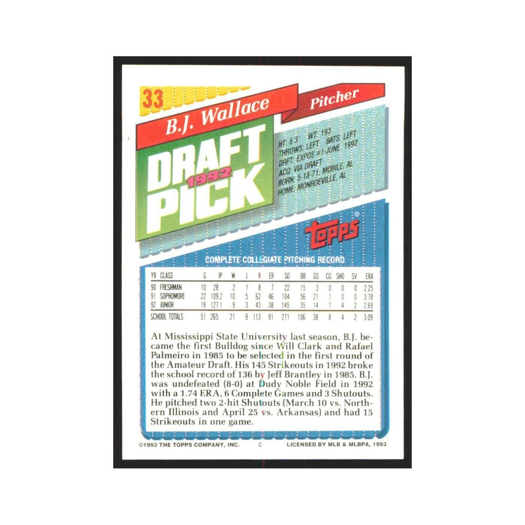 1993 Topps B.J. Wallace Montreal Expos #33