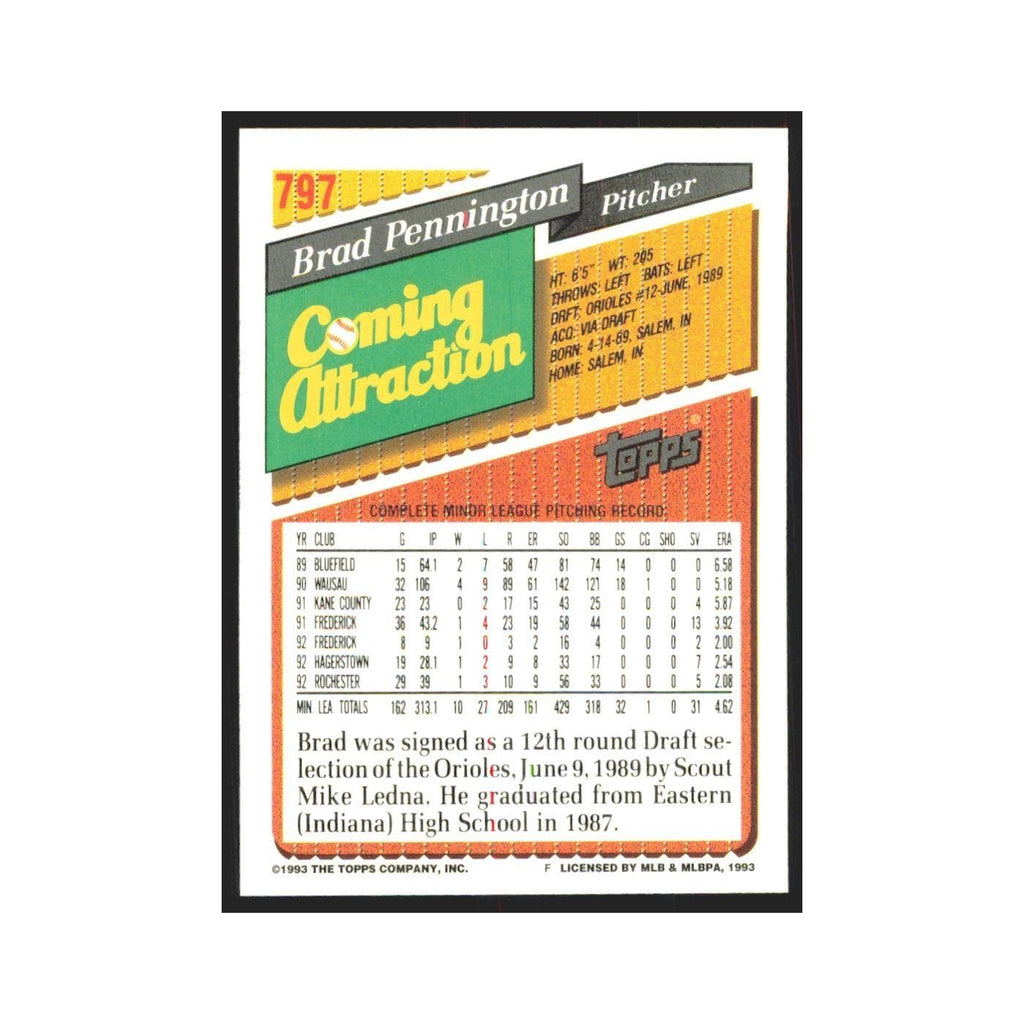 1993 Topps Brad Pennington Orioles #797