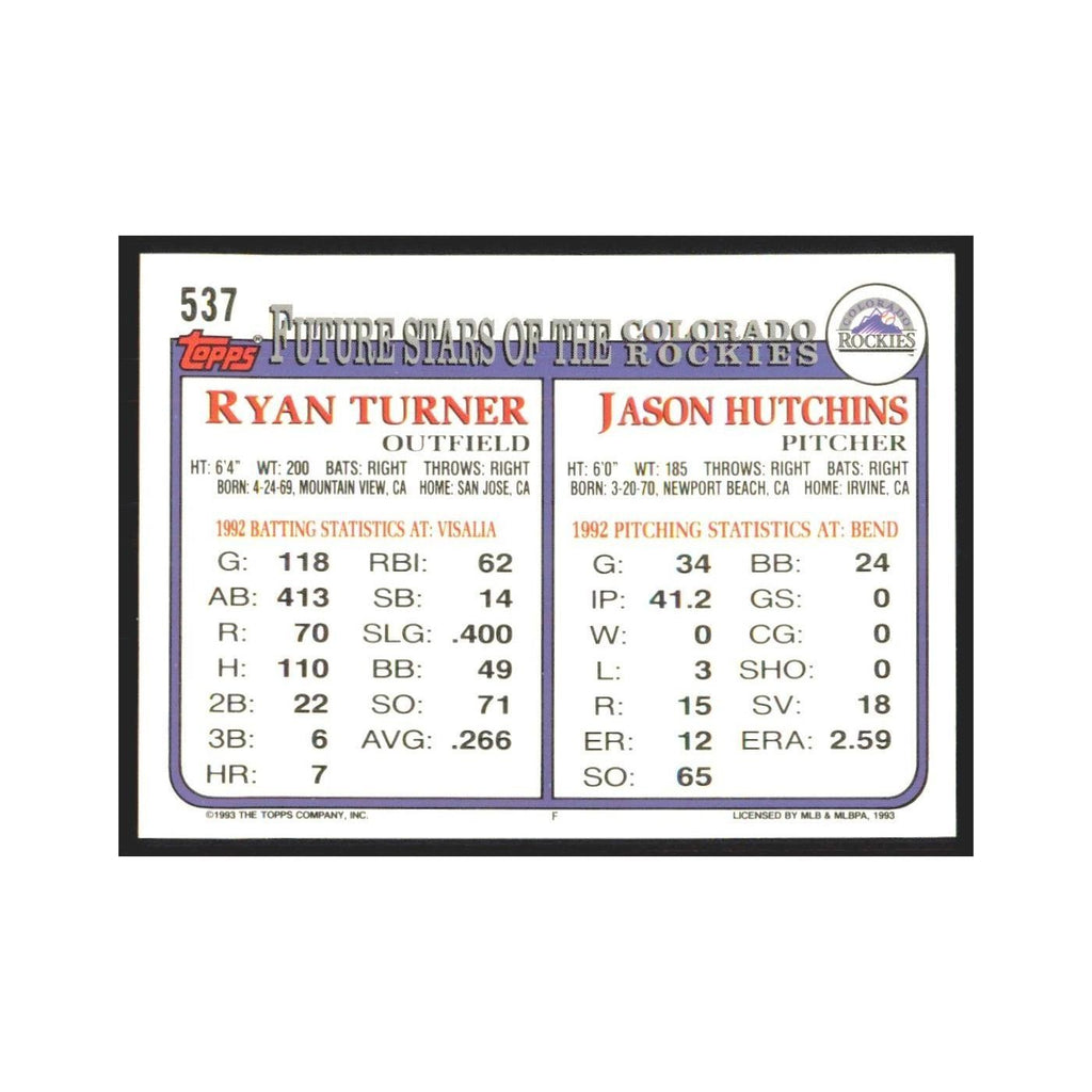1993 Topps Jason Hutchins/Ryan Turner Rockies #537