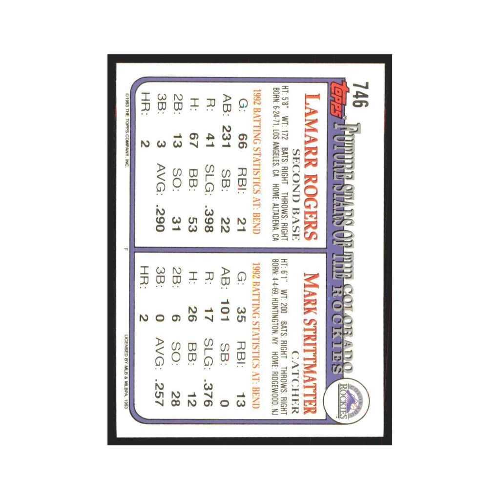 1993 Topps Mark Strittmatter/Lamarr Rogers Rockies #746