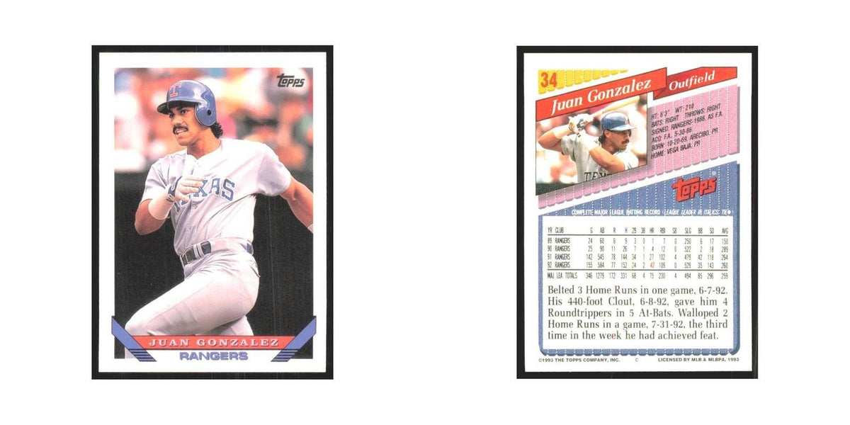 1993 Topps Juan Gonzalez Rangers #34