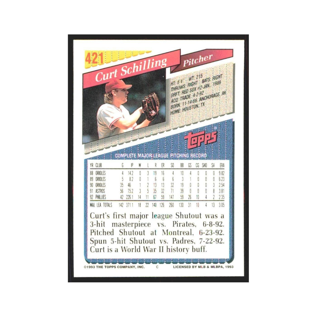 1993 Topps Curt Schilling Phillies #421