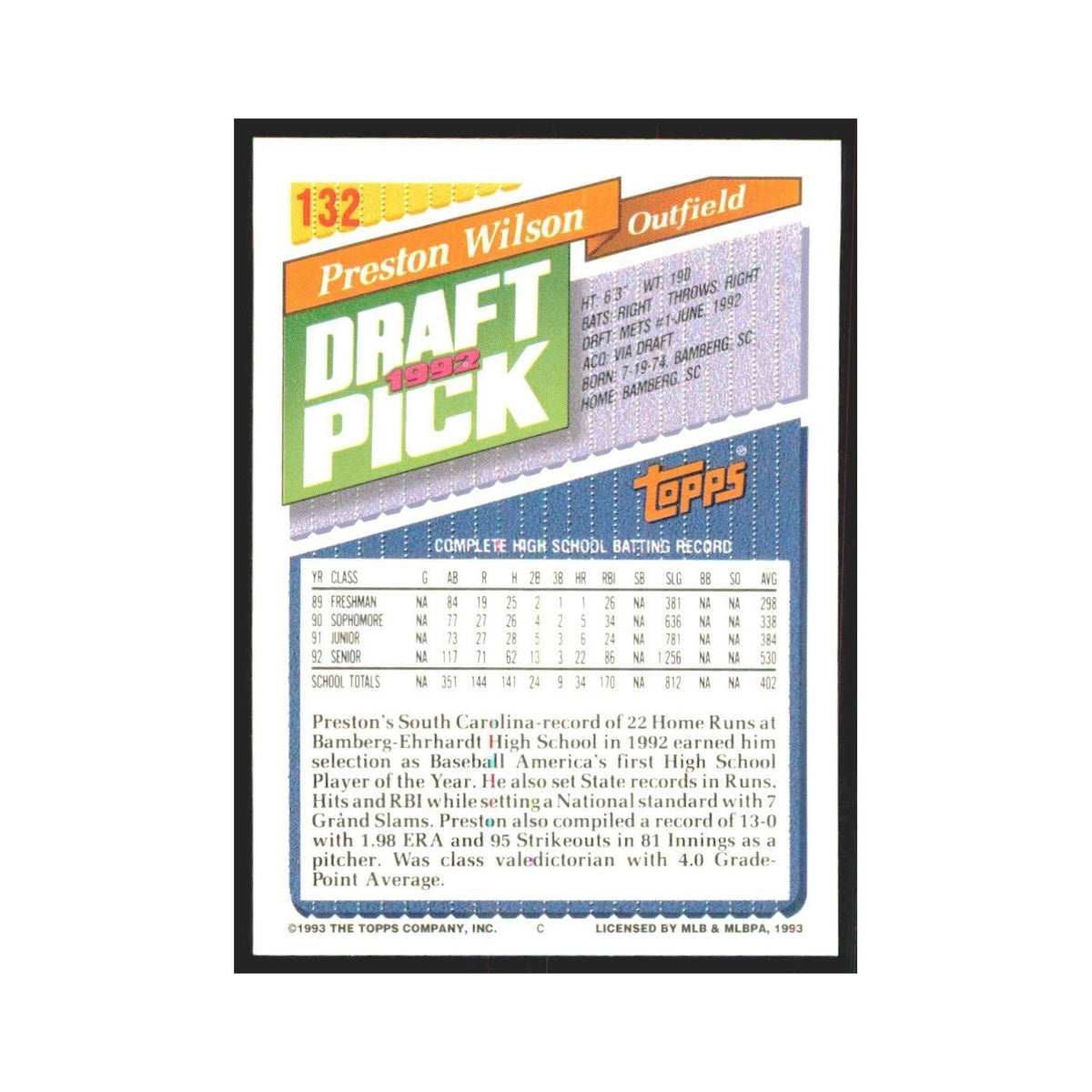 1993 Topps Preston Wilson Mets #132