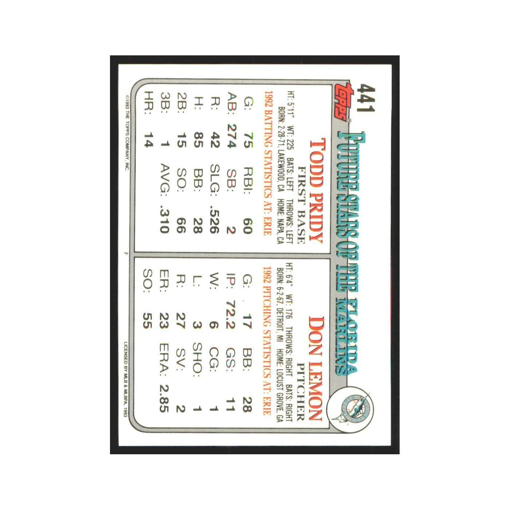 1993 Topps Todd Pridy Florida Marlins #441