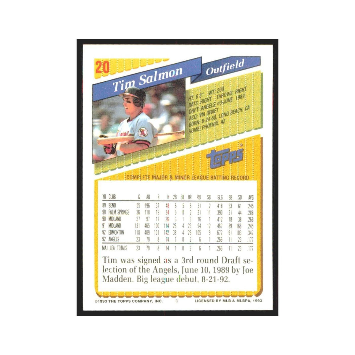 1993 Topps Tim Salmon Angels #20