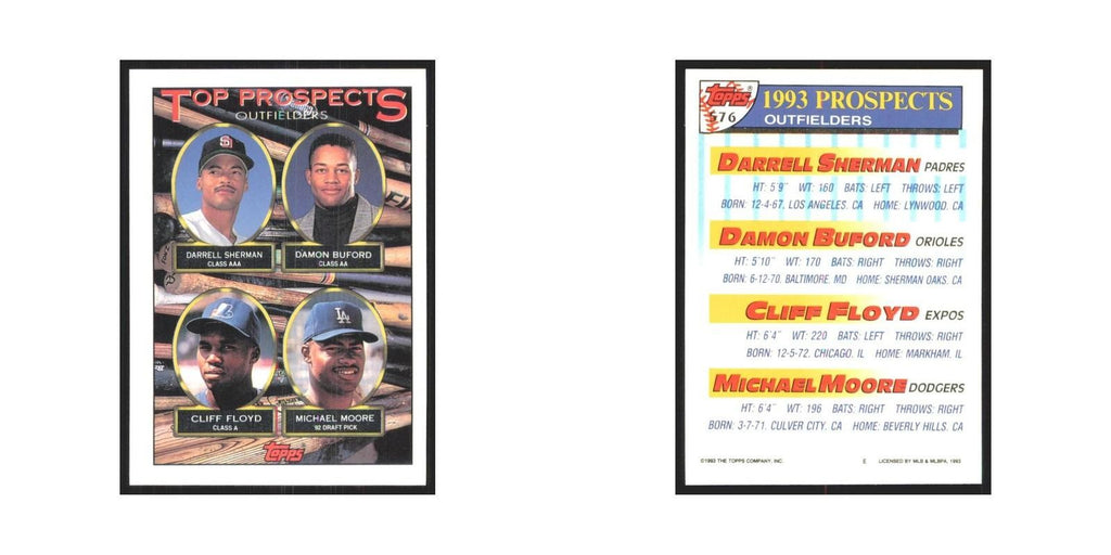 1993 Darrell Sherman/Damon Buford/Cliff Floyd/Michael Moore San Diego Padres/Bal