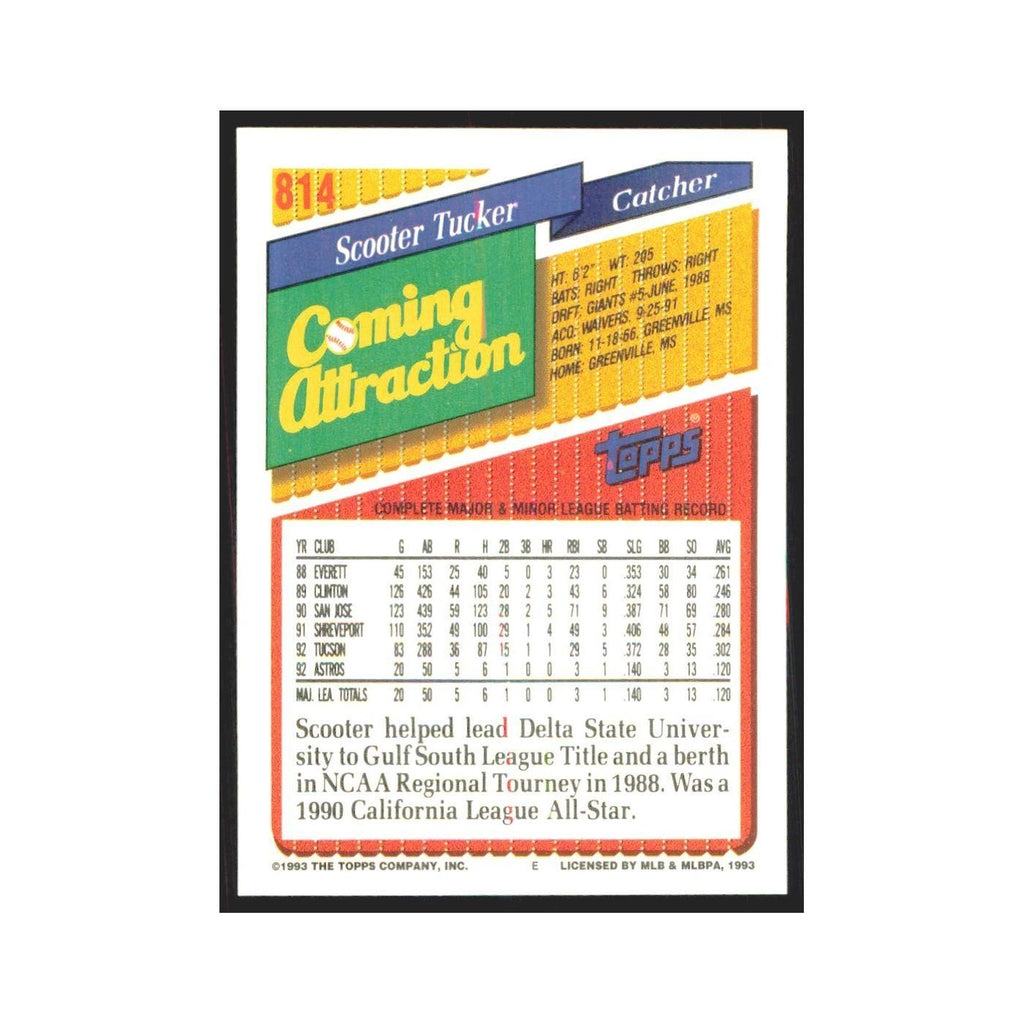 1993 Topps Scooter Tucker Astros #814