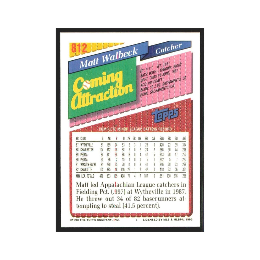 1993 Topps Matt Walbeck Cubs #812