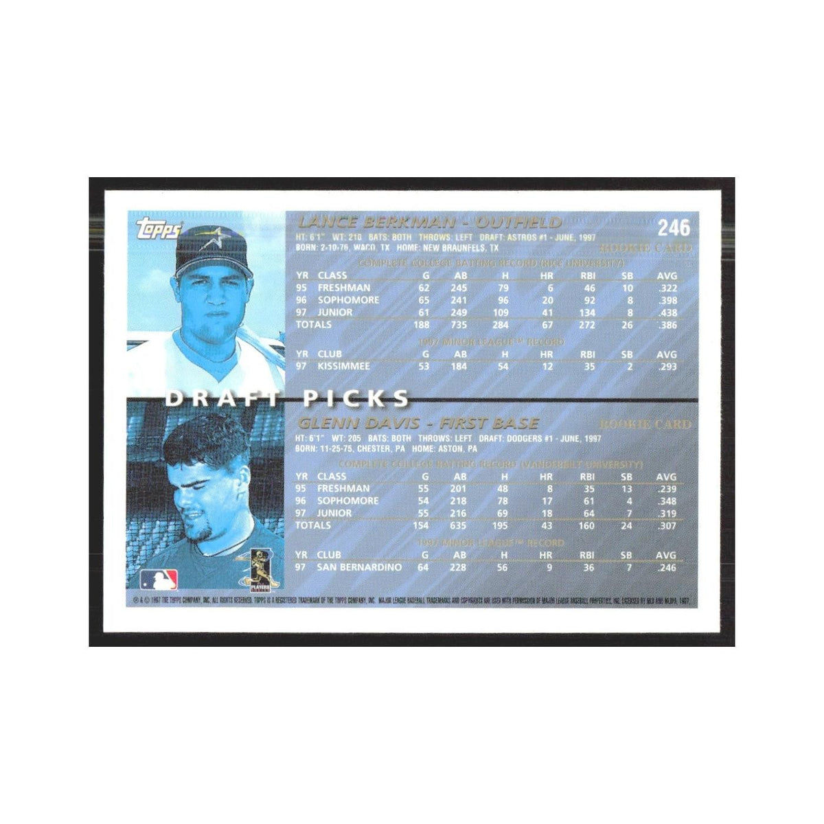 1998 Topps Lance Berkman/Glenn Davis #246