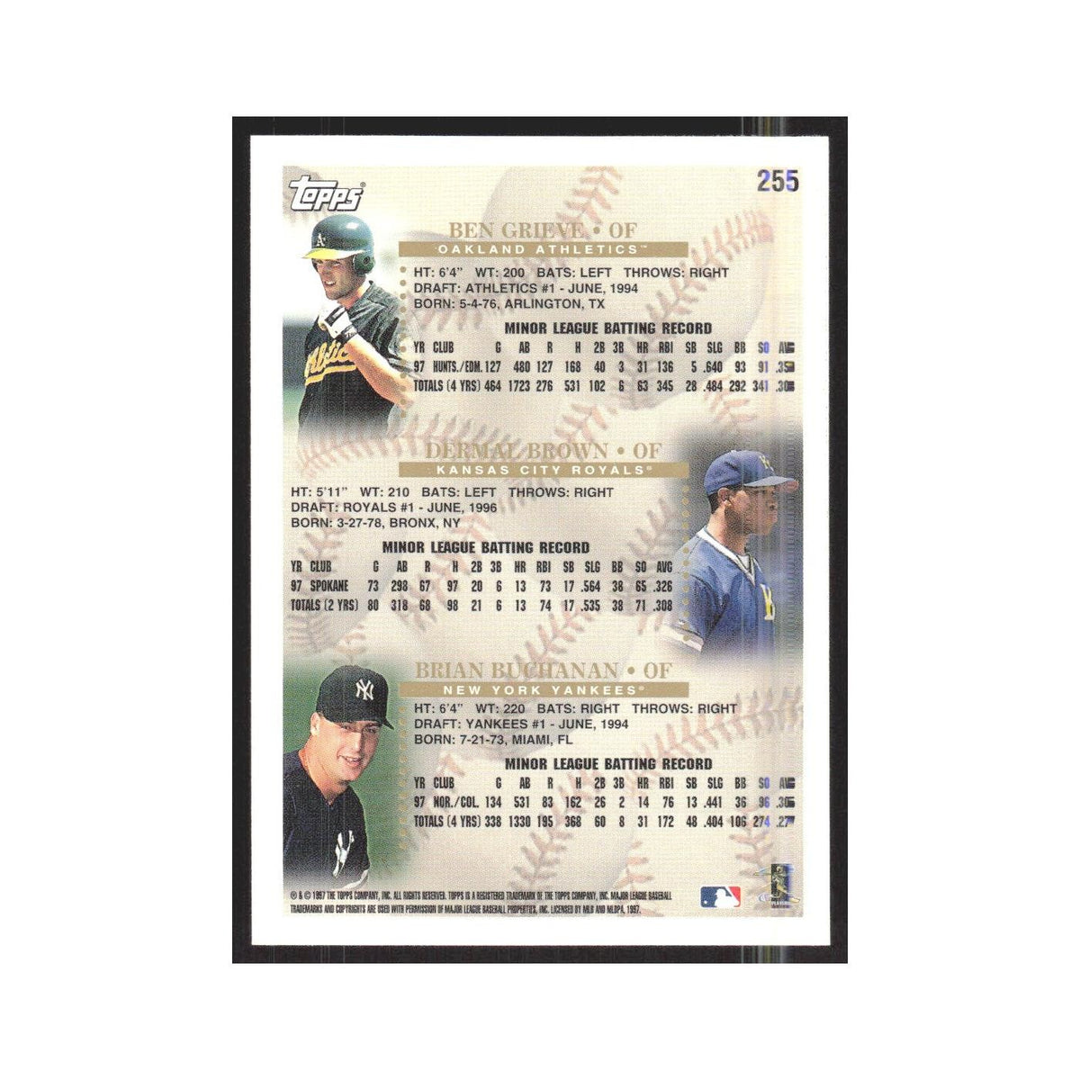 1998 Topps Ben Grieve/Dermal Brown/Brian Buchanan #255
