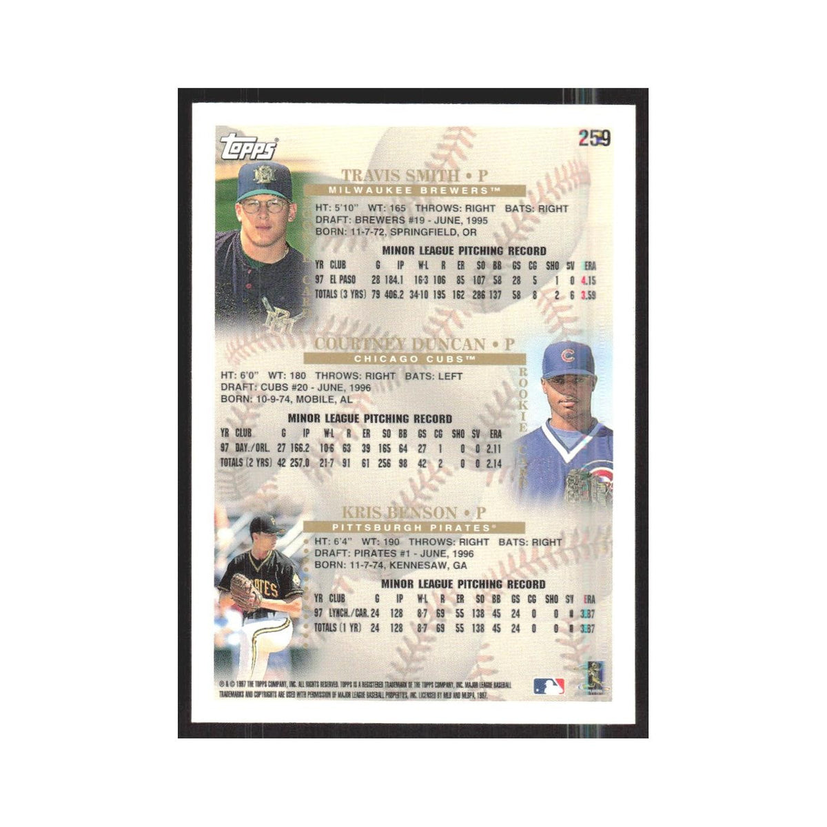 1998 Topps Travis Smith/Courtney Duncan/Kris Benson #259