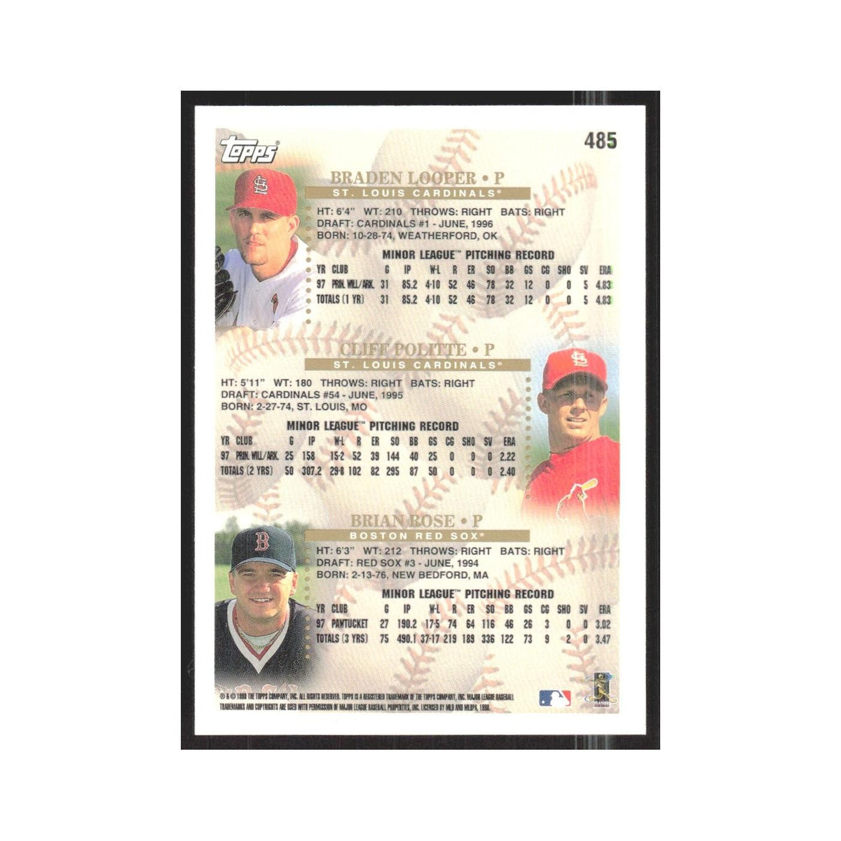 1998 Topps Braden Looper/Cliff Politte/Brian Rose #485