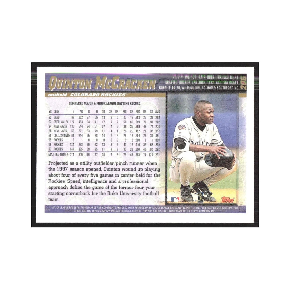 1998 Topps Quinton McCracken Rockies #206