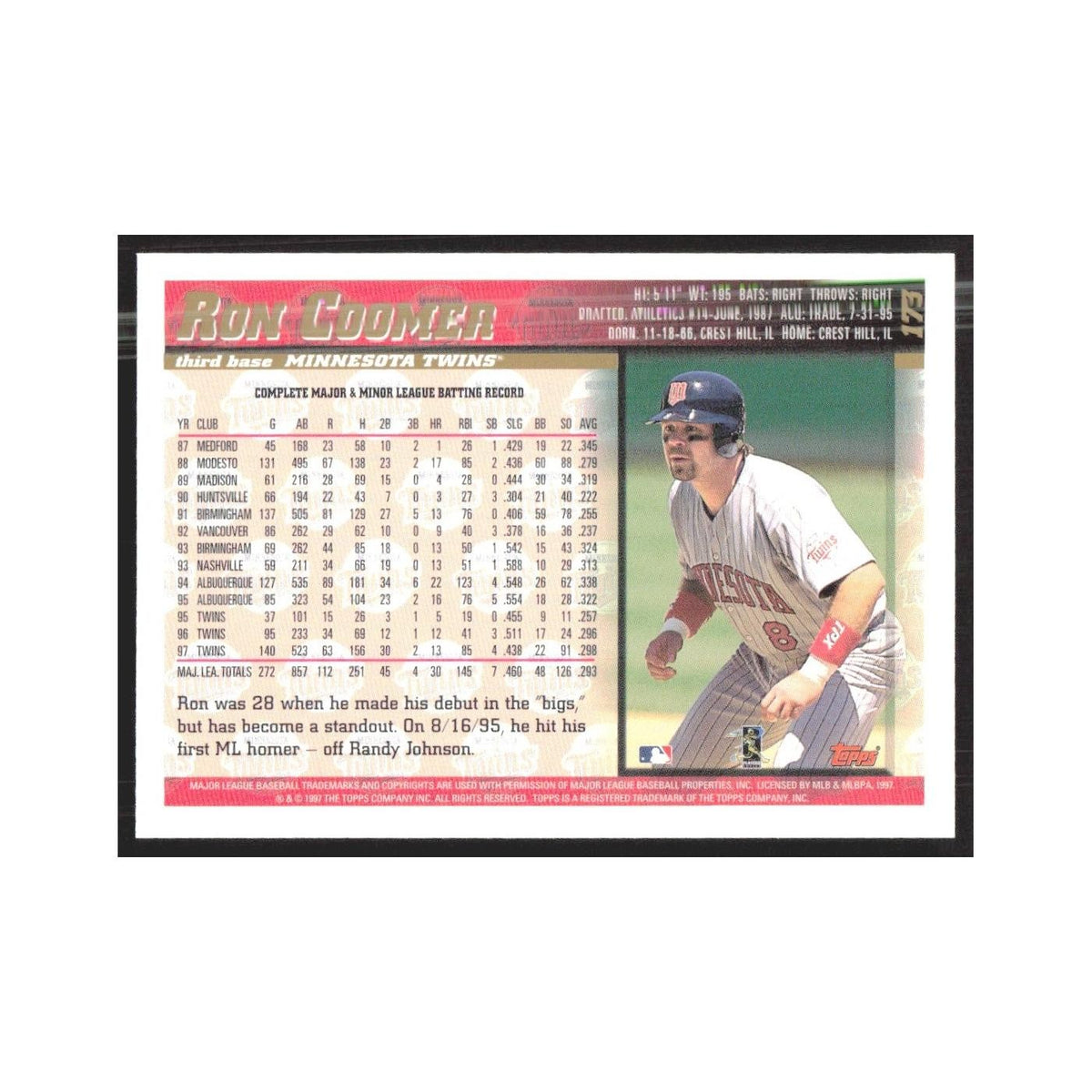 1998 Topps Ron Coomer Twins #173