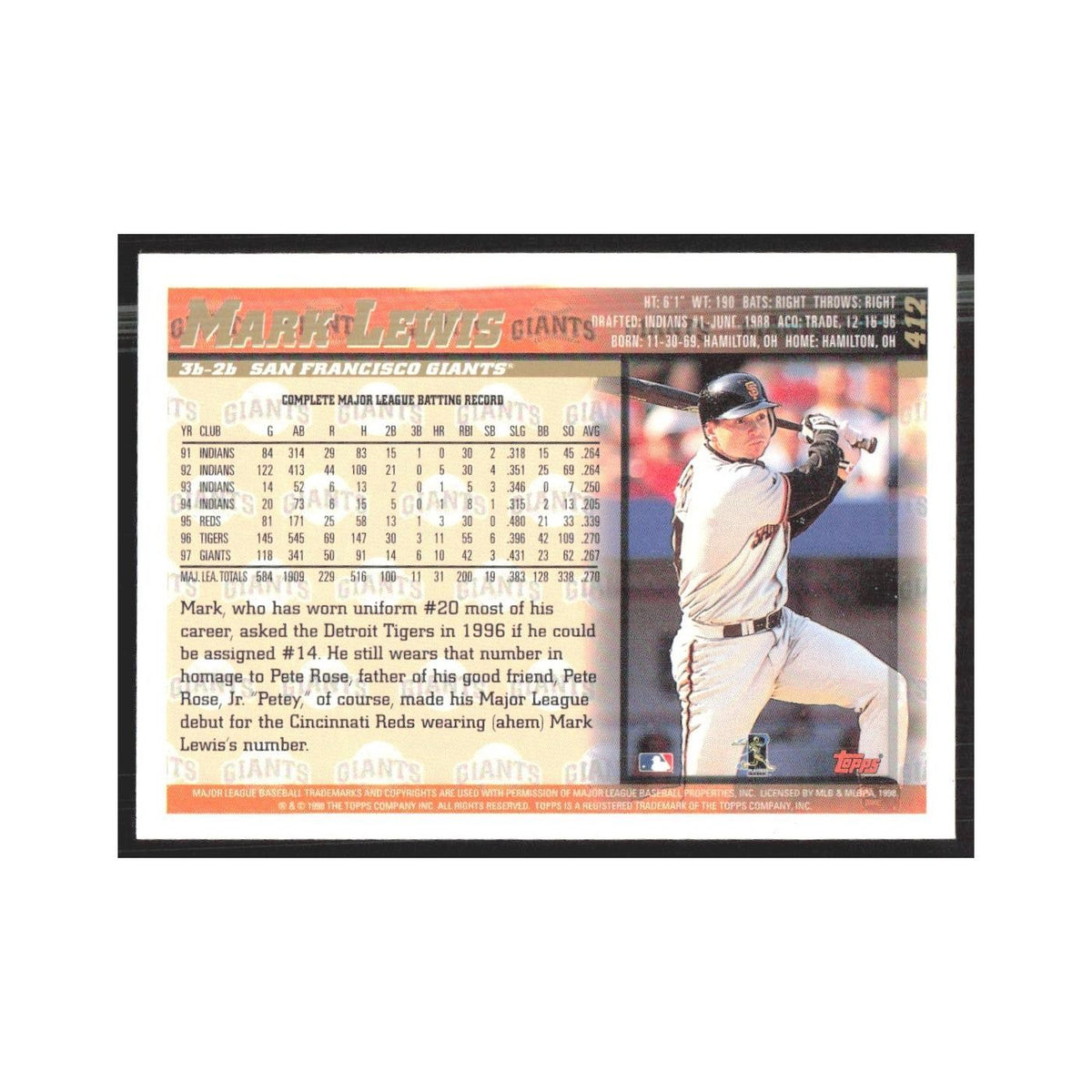1998 Topps Mark Lewis Giants #412