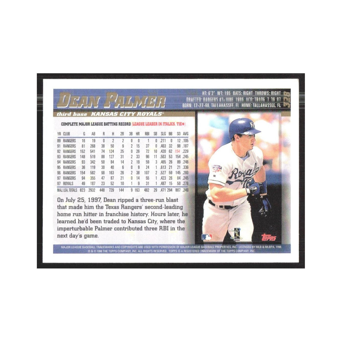 1998 Topps Dean Palmer Royals #328