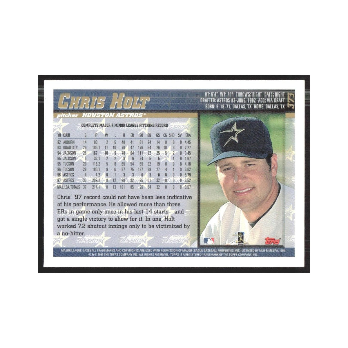 1998 Topps Chris Holt Astros #373
