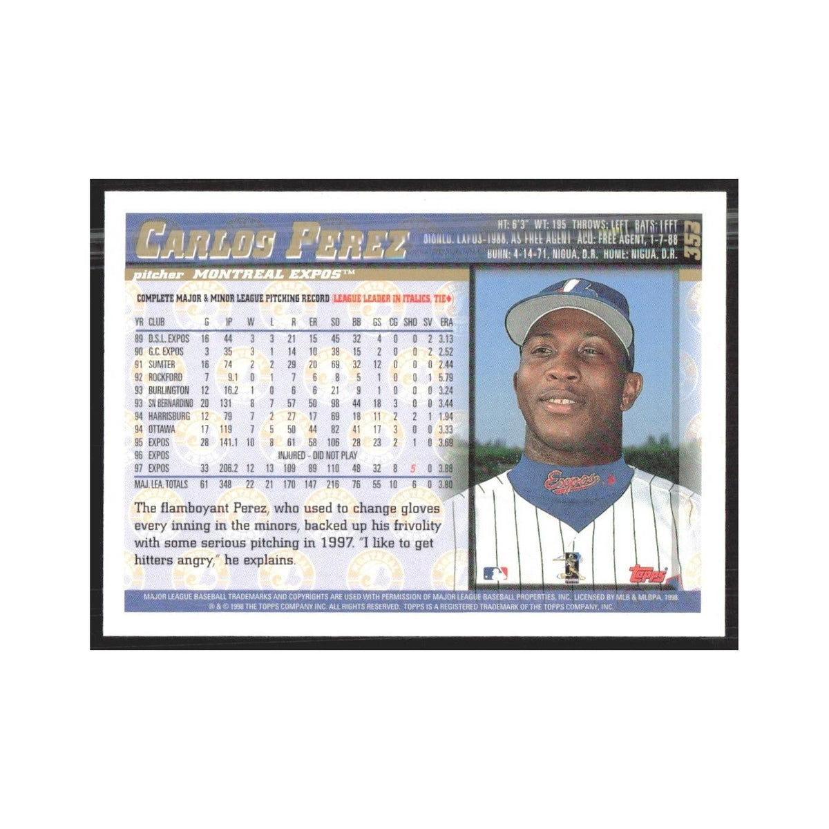 1998 Topps Carlos Perez Montreal Expos #358