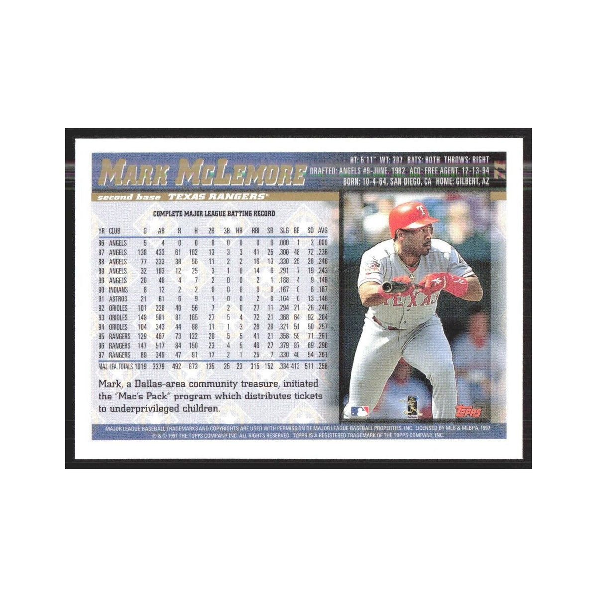 1998 Topps Mark McLemore Rangers #71