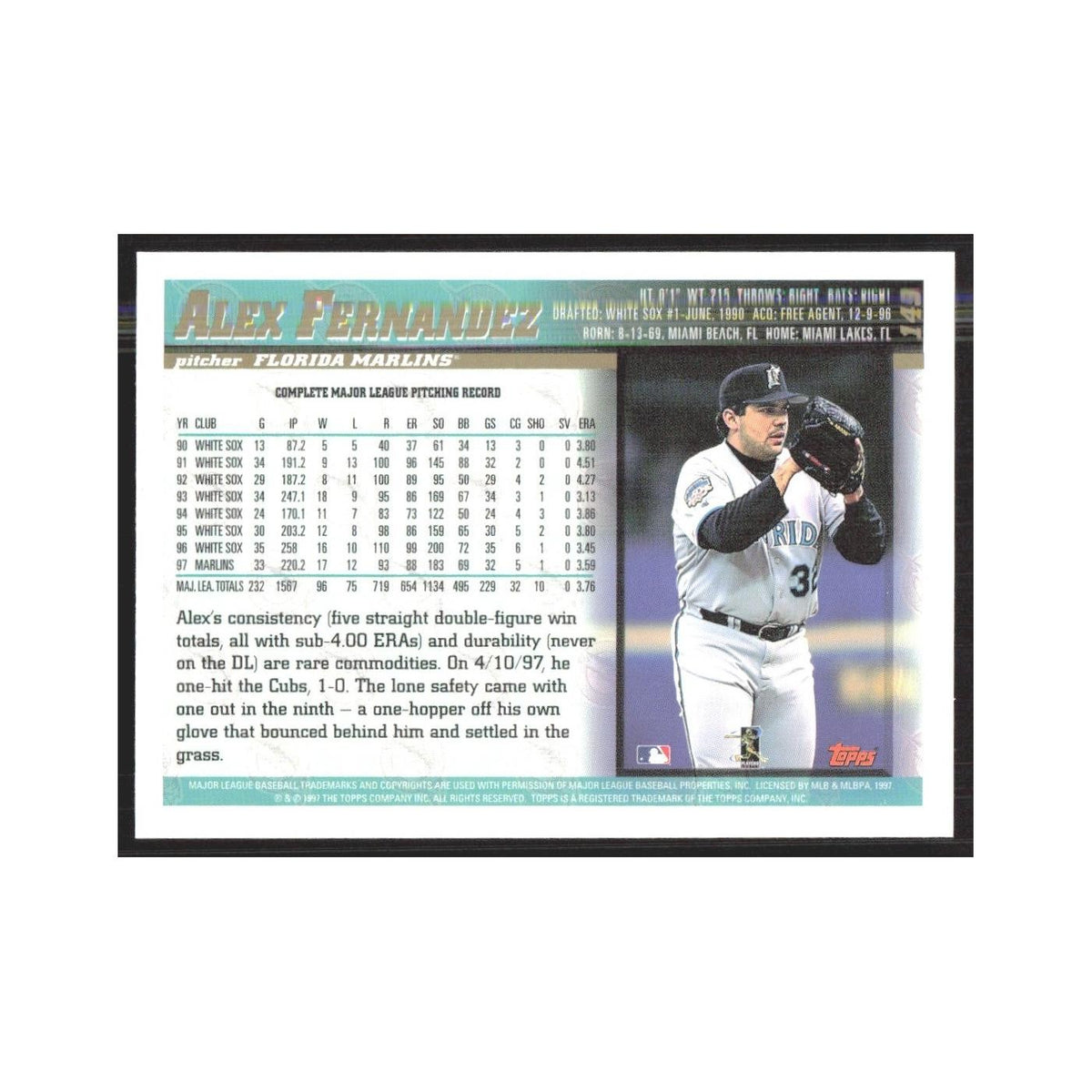 1998 Topps Alex Fernandez Florida Marlins #149
