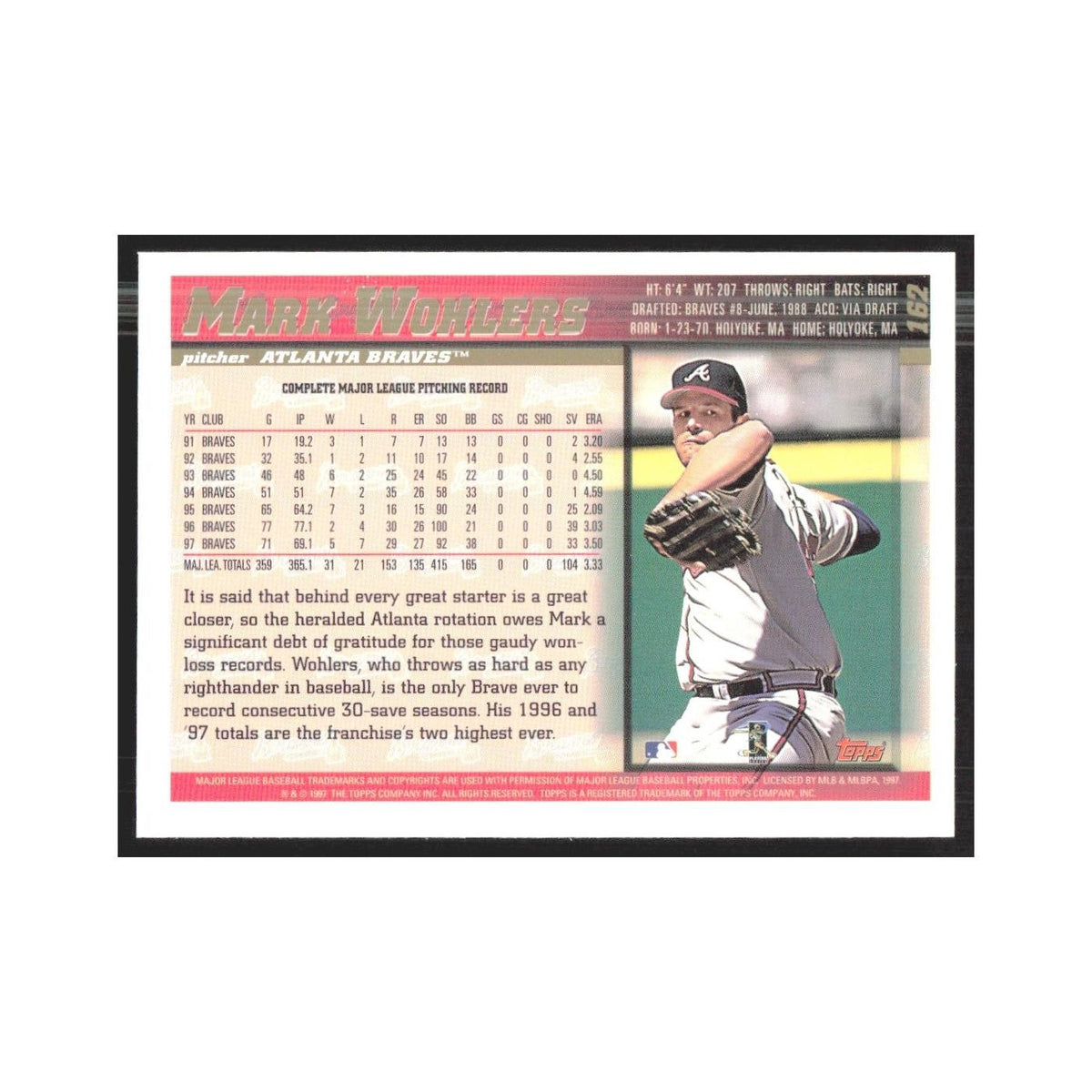 1998 Topps Mark Wohlers Braves #162