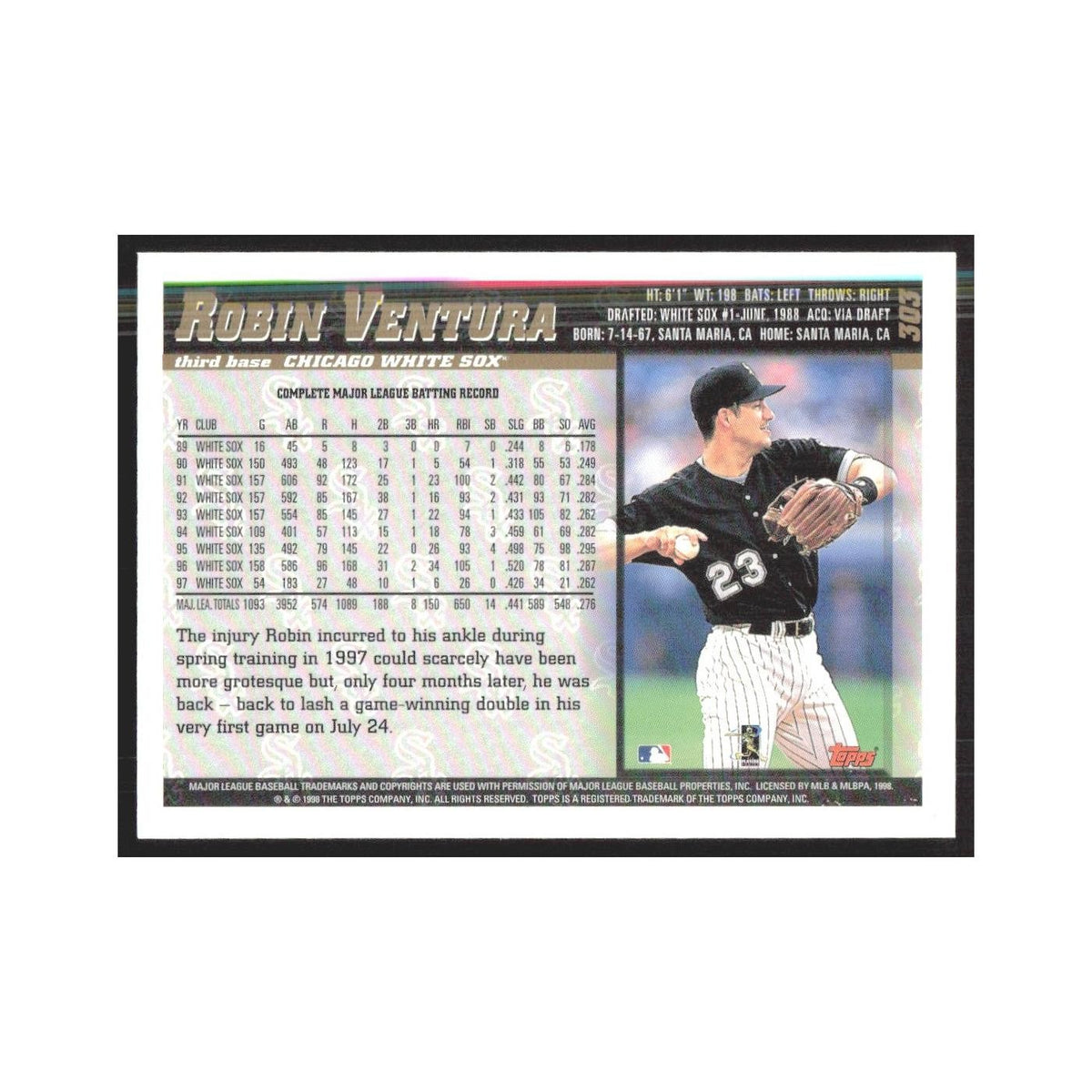 1998 Topps Robin Ventura White Sox #303