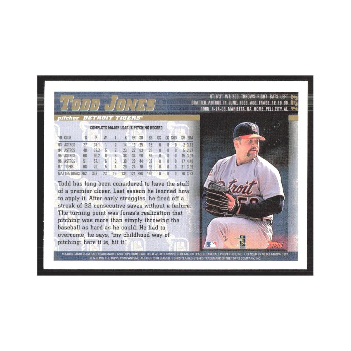 1998 Topps Todd Jones Tigers #133