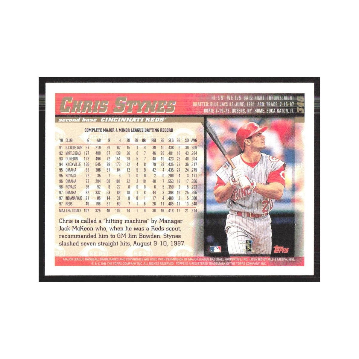 1998 Topps Chris Stynes Reds #340