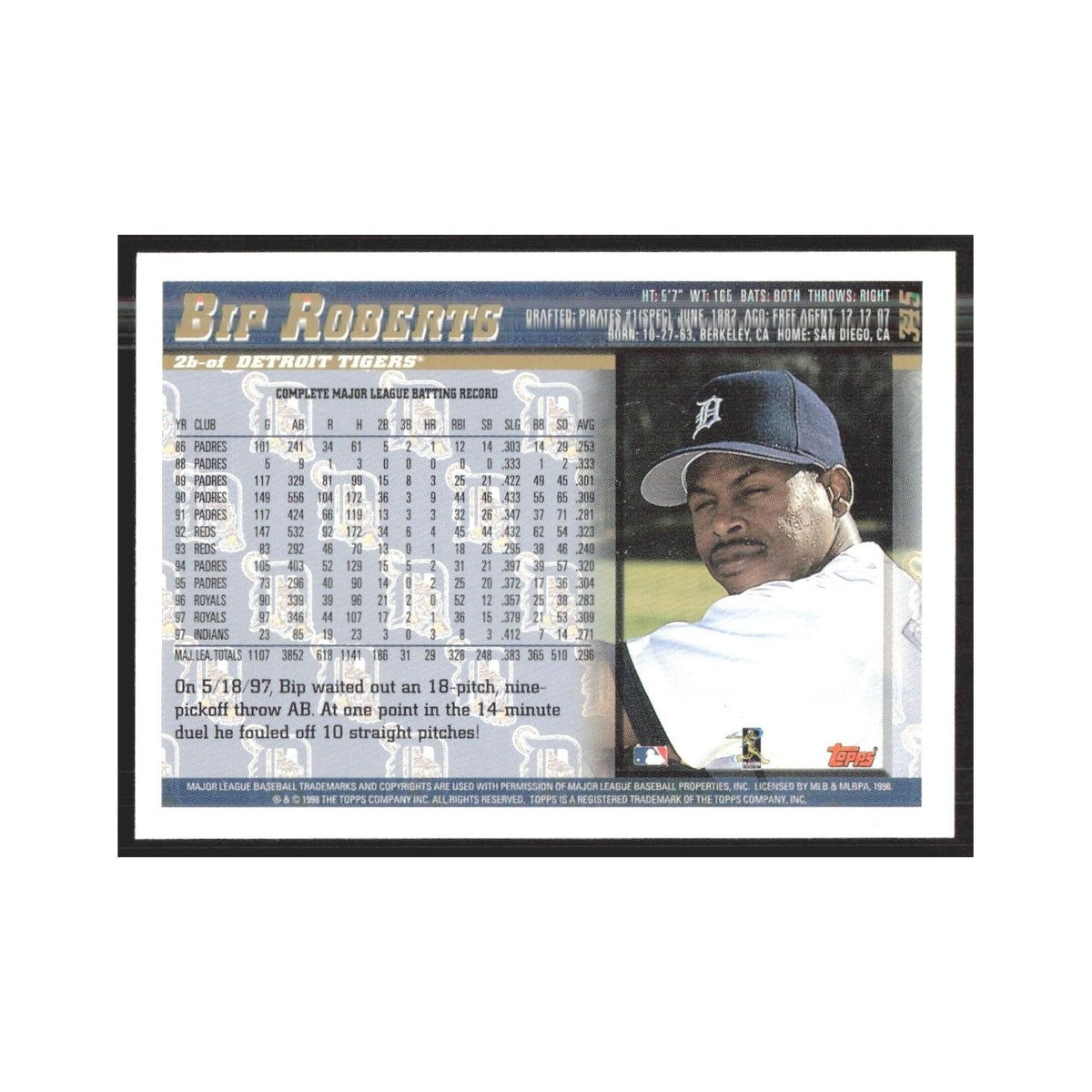 1998 Topps Bip Roberts Tigers #345