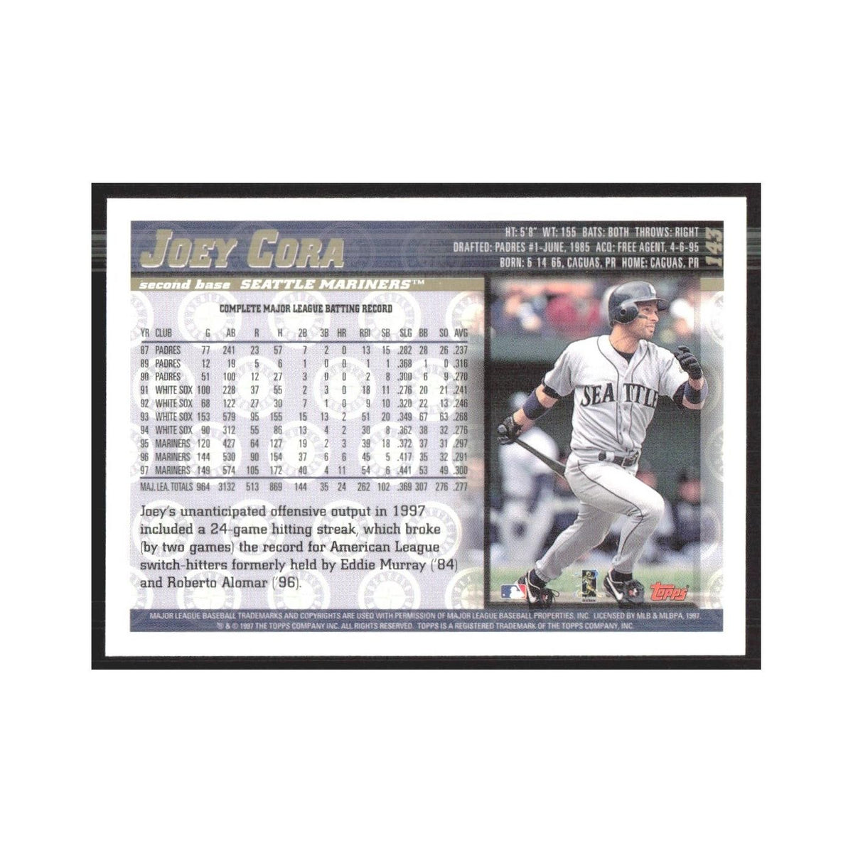 1998 Topps Joey Cora Mariners #143