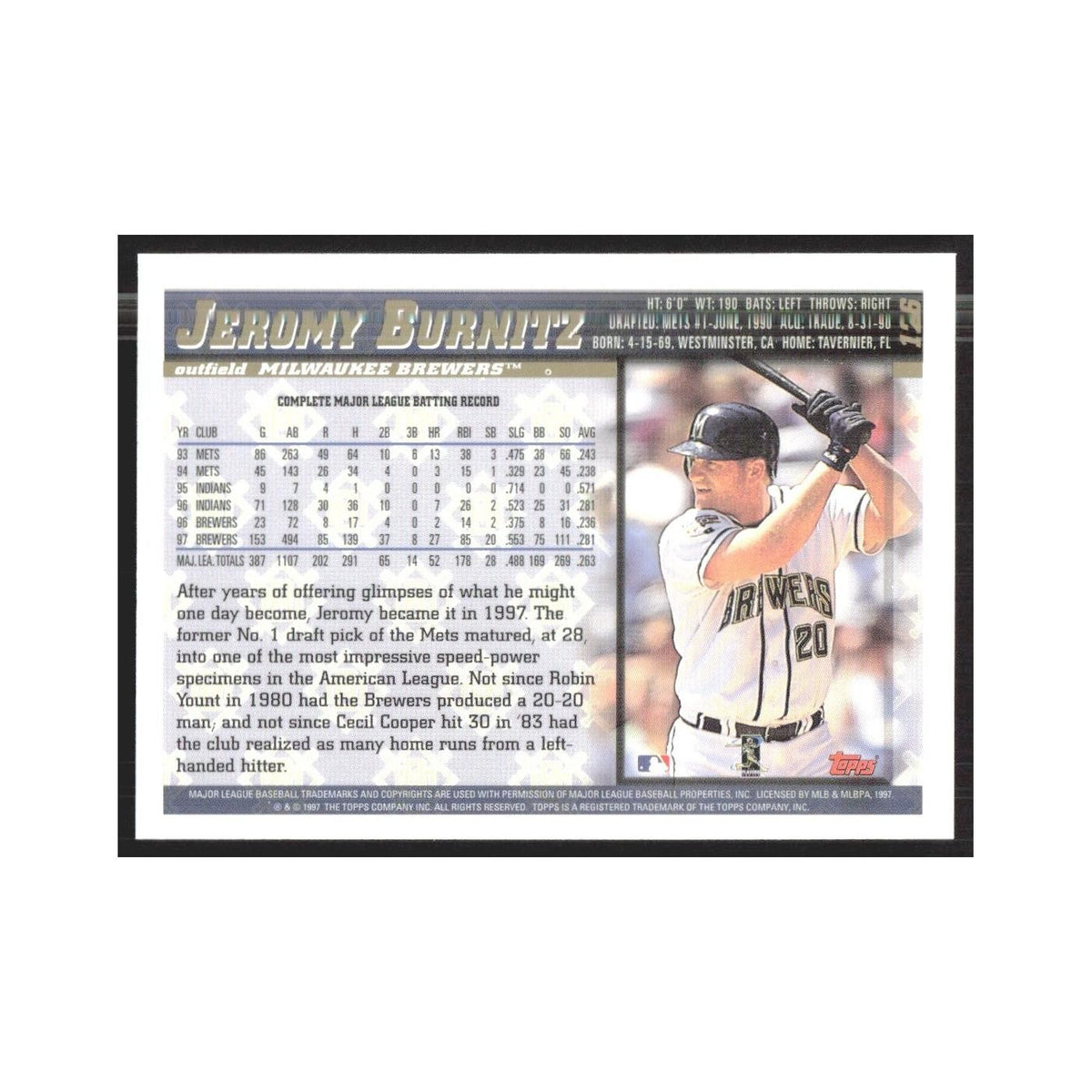 1998 Topps Jeromy Burnitz Brewers #126