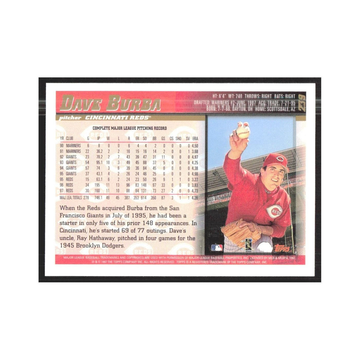1998 Topps Dave Burba Reds #239