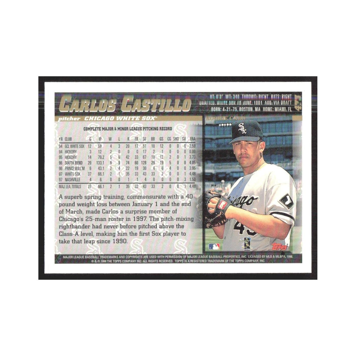 1998 Topps Carlo Castillo White Sox #473