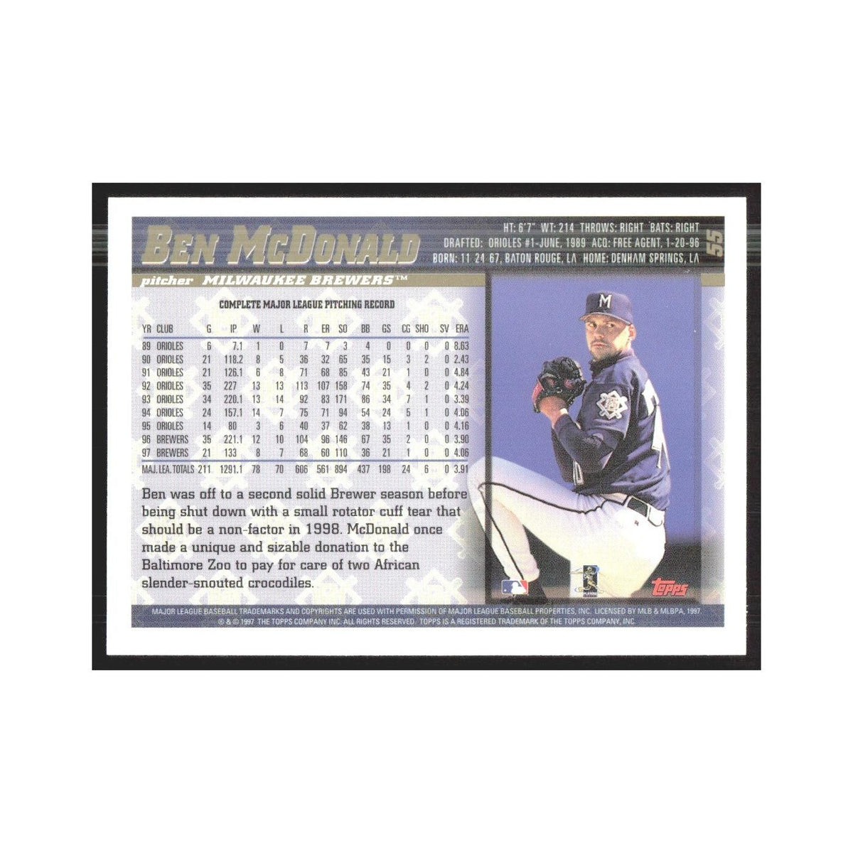 1998 Topps Ben McDonald Brewers #55