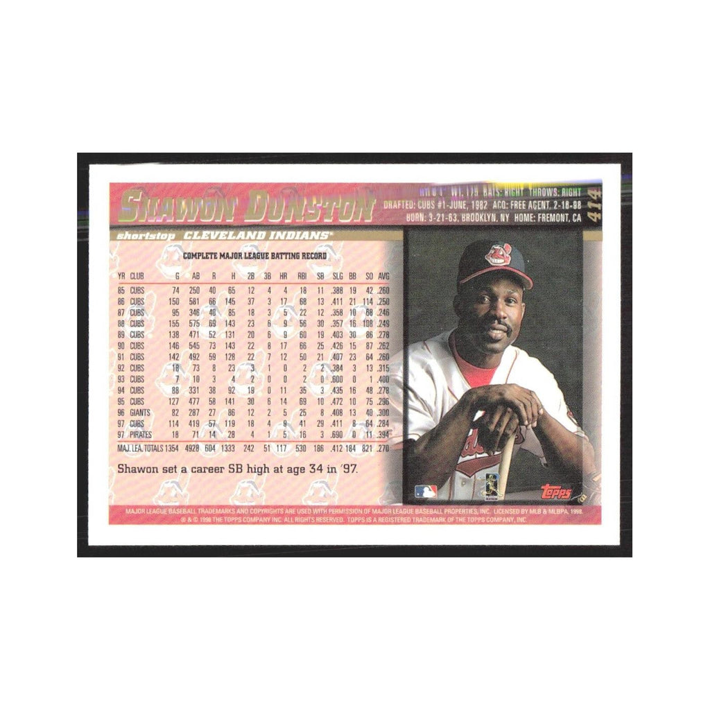 1998 Topps Shawon Dunston Indians #414