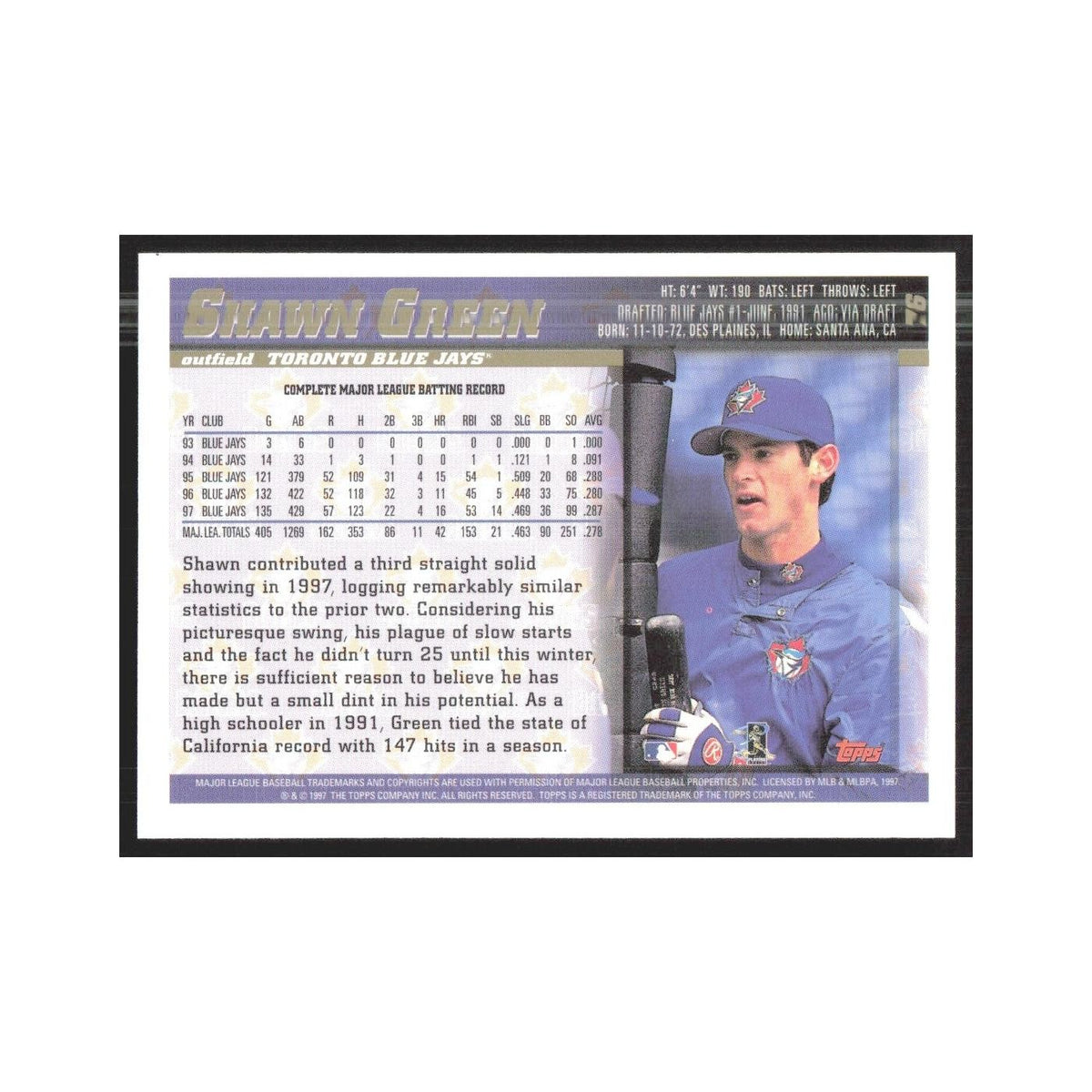 1998 Topps Shawn Green Blue Jays #76