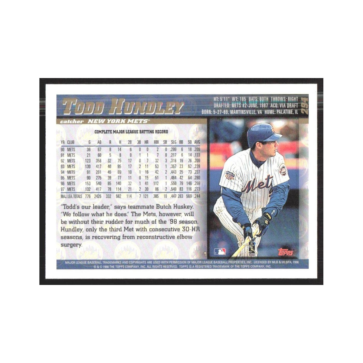 1998 Topps Todd Hundley Mets #294