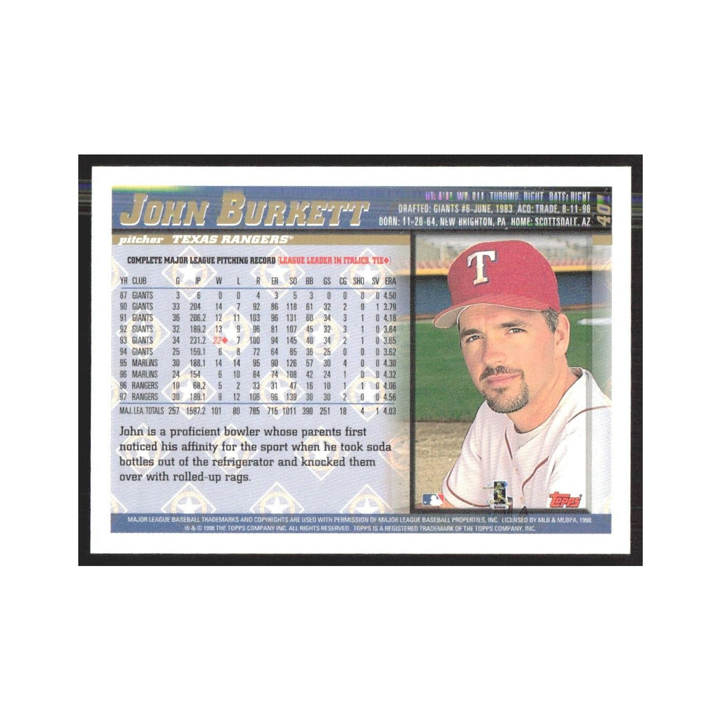 1998 Topps John Burkett Rangers #40