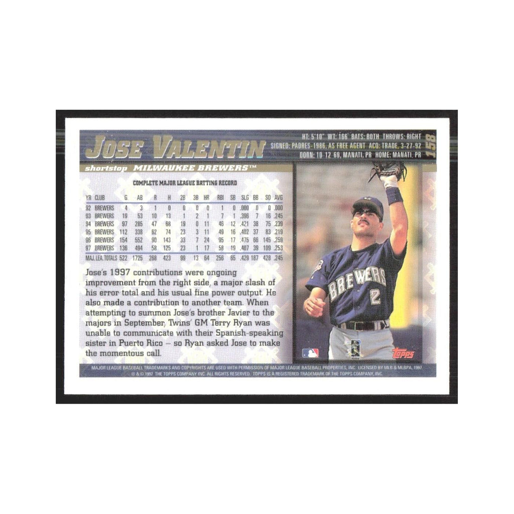 1998 Topps Jose Valentin Brewers #158